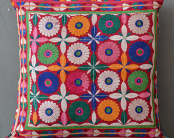 Indian Embroidered Patchwork Cushion Cover