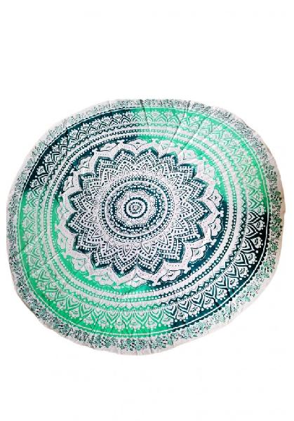 Green Ombre Print Indian Mandala Round Tapestry Beach Throw Towel
