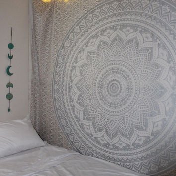 Grey Ombre Print Indian Mandala Tapestry Wall hanging