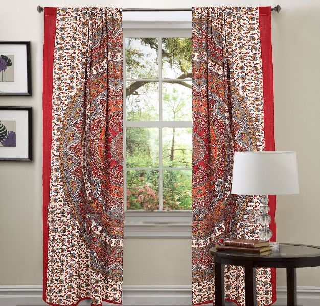 Handmade Indian Mandala Print Cotton Window Curtain