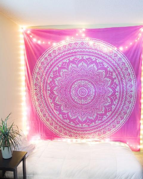 Hippy Beautiful Pink Indian Mandala Tapestry Wall Hanging