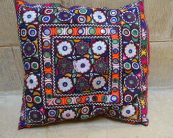 Bohemian Floral Embroidered Cushion Cover