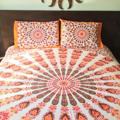 Buy Hippy Indian Mandala Orange Peacock Print Duvet Cover From