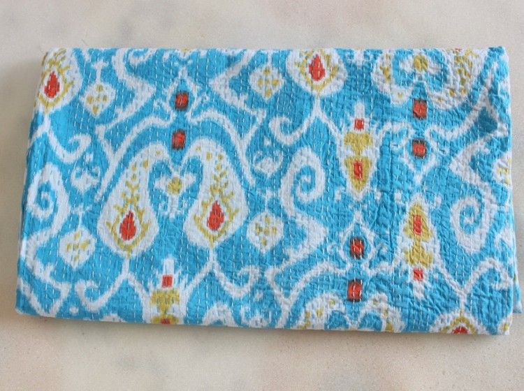 Indian Blue paisley Print Kantha Quilt, Kantha Bedspread