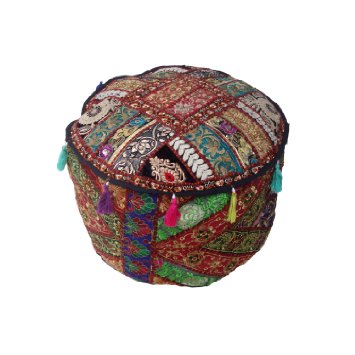 Embroidered Multi Patchwork Pouf cover