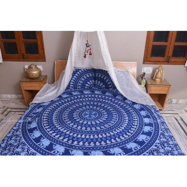 Blue Floral Hippie Cotton Duvet Cover, Size : 84 x 98 Inch