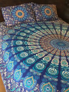 Buy Indian Mandala Blue Peacock Print Duvet Cover From Rajasthan