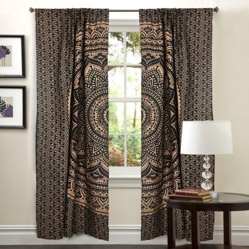 Indian Mandala Golden Black Ombre Print Home Decorative Window Curtain