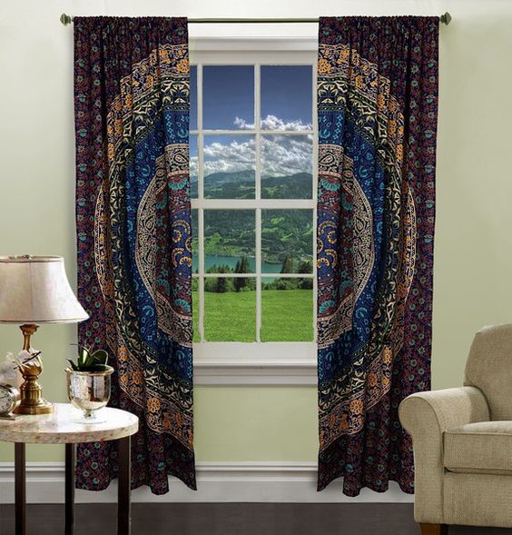 Indian Mandala Ombre Print Window Curtain