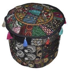 Vintage Patchwork Embellished Pouf Cover