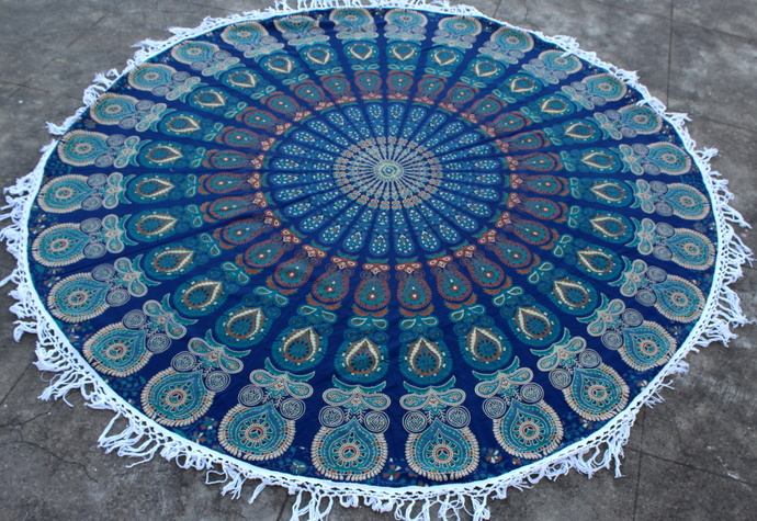 Mandala Round With Fringe Handmade Cotton Beach Throw Towel