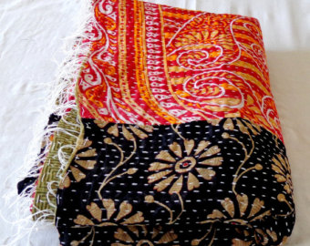 Multi Coloured Indian Kantha Quilt