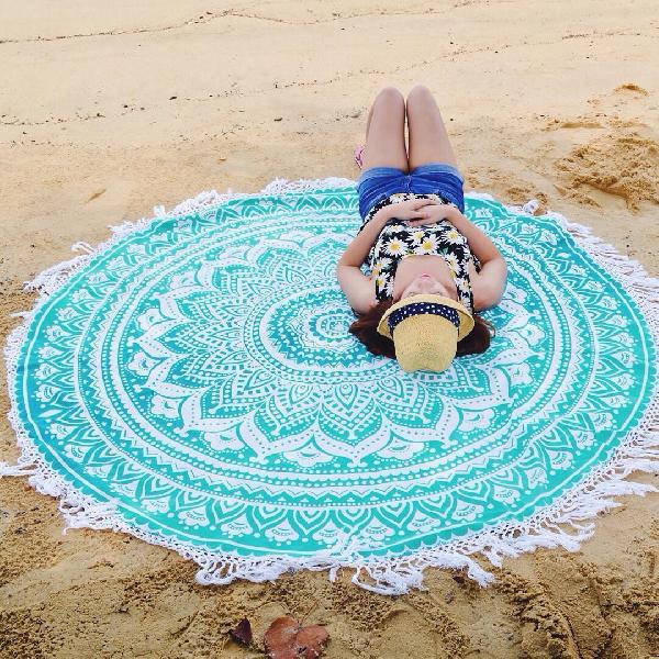 Ombre Round With Fringe Indian Mandala Round  Beach Throw Towel