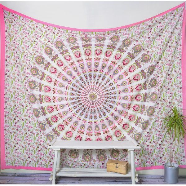 Pink Floral Bedspread Mandala Tapestry Wall Hanging Decorative