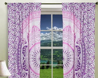Pink Ombre Print Indian Mandala Home Decorative Window Curtain