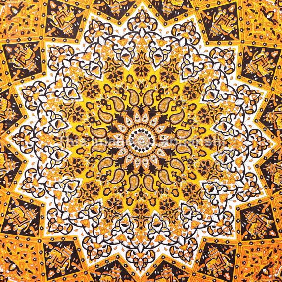 Yellow Star Indian Mandala Tapestry Wall Hanging