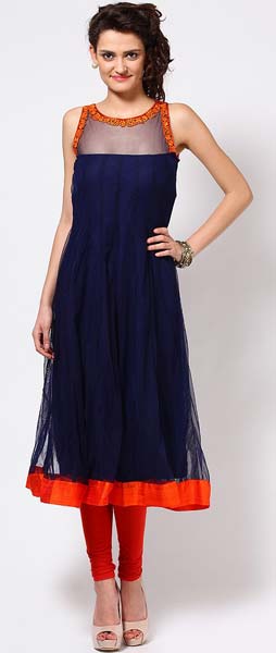 Sleeve-less Solid Navy Blue Kurti