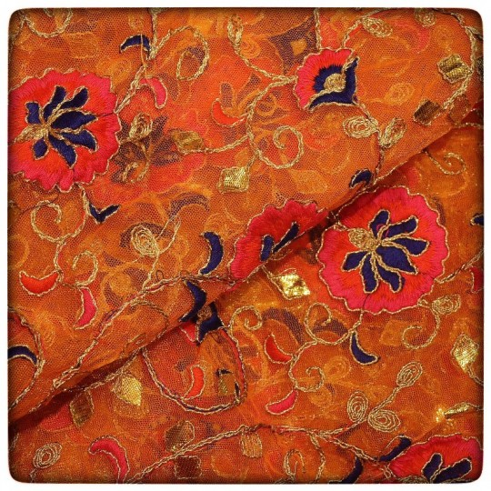 Net Thread Embroidery in orange