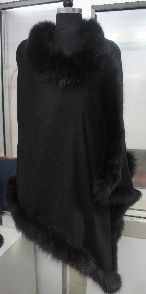 Black Silk Pashmina wool with four side fur genuine fur Fur Pashmina shawls 2017