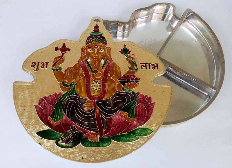 Big Ganesh Shaped Hand Made Half Meenakari Decorative Platter