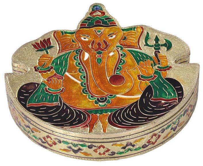 Ganesh Shaped and Designed Hand-made Meenakari Decorative Platter/ Dry