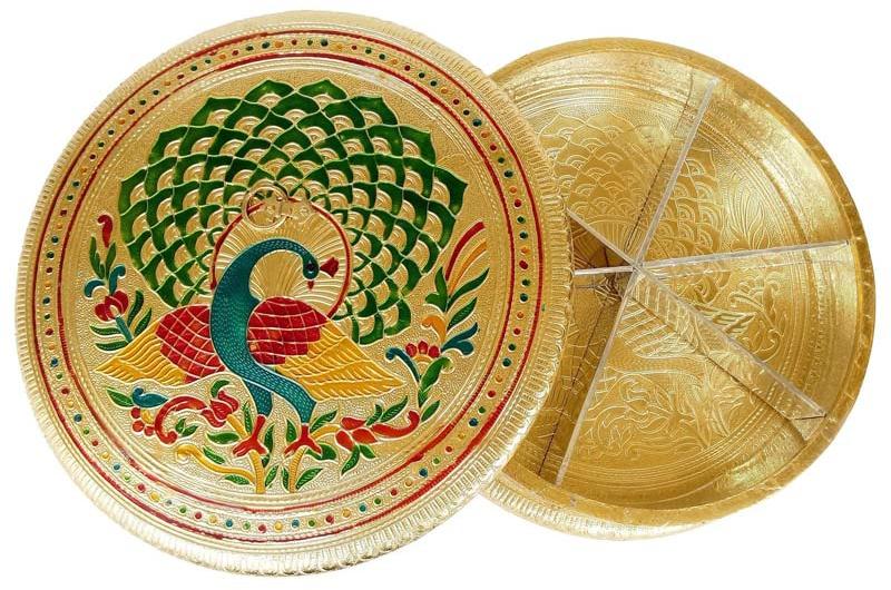 Round Peacock Shaped Hand-made Meenakari Decorative Platter