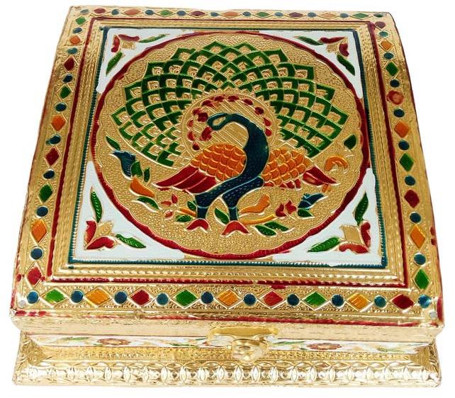 Square Peacock Designed Hand-made Meenakari Decorative Platter