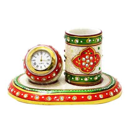 Marble Decorative Watch and Pen Stand Set