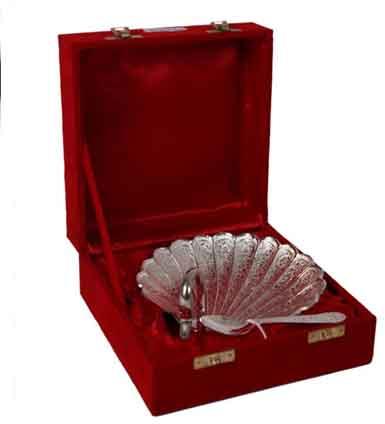 German Silver Shell Tray and Spoon Set