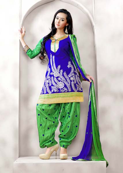 Embroidered Un-stitched Patiyala Dress, Color : Blue