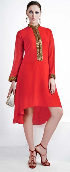 Western Outfit Red Color Georgette Fabric Designer Kurti.
