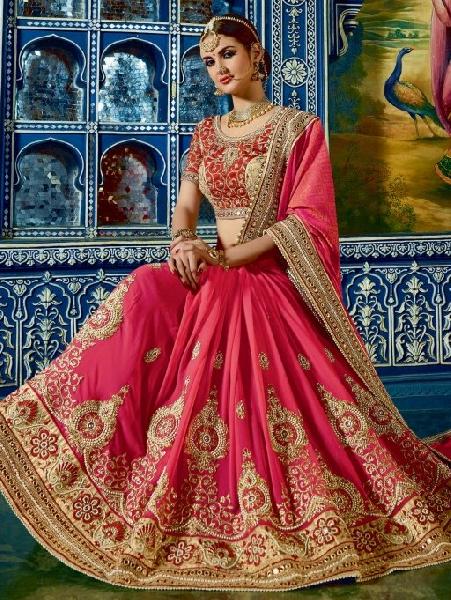 Buy Pink Heavy Resham Zarkan Stone Embroidered Border Work Traditional  Classic Indian Wedding Saree for Women at Amazon.in