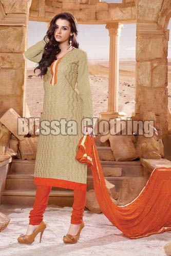 Beige Party Wear Embroidered Suit
