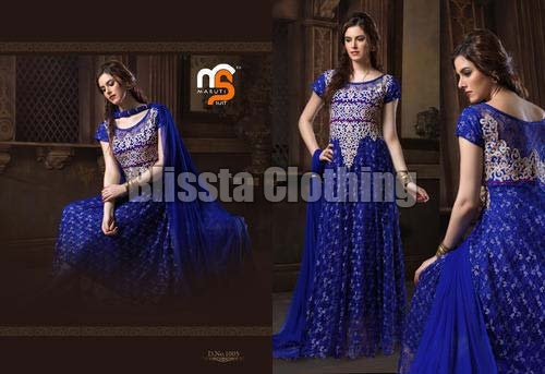 Blue Synthetic Gown