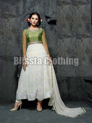 Green & White Anarkali Gown