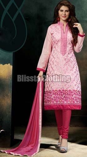Chanderi Light Pink Embroidered Suit