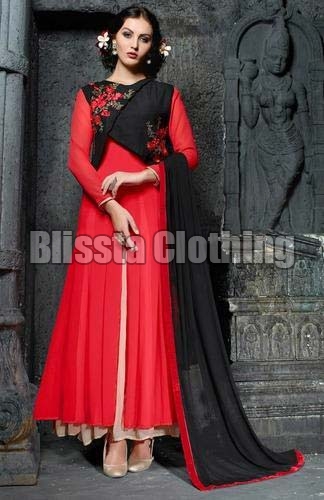 Red & Black Georgette Anarkali Suit