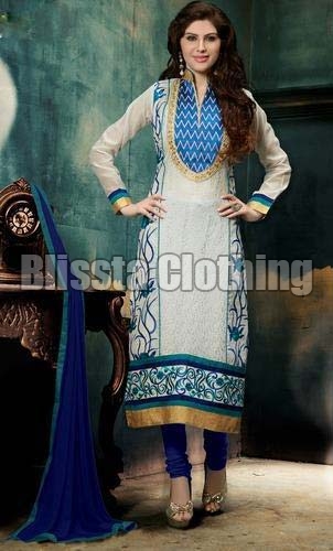 White Chanderi Embroidered Suit