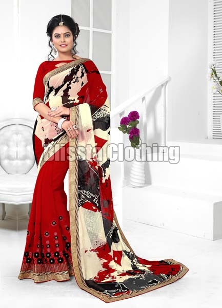 embroidered printed saree