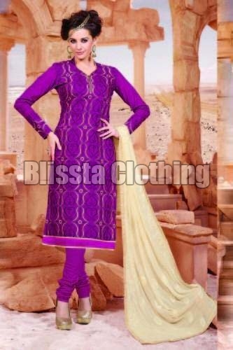 Purple Embroidered Dress Material