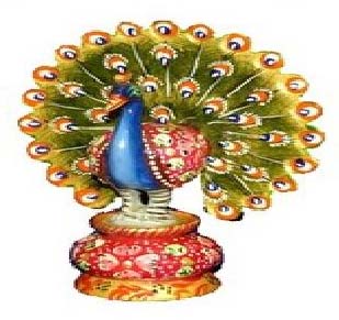 Wooden Painted Peacock Statue