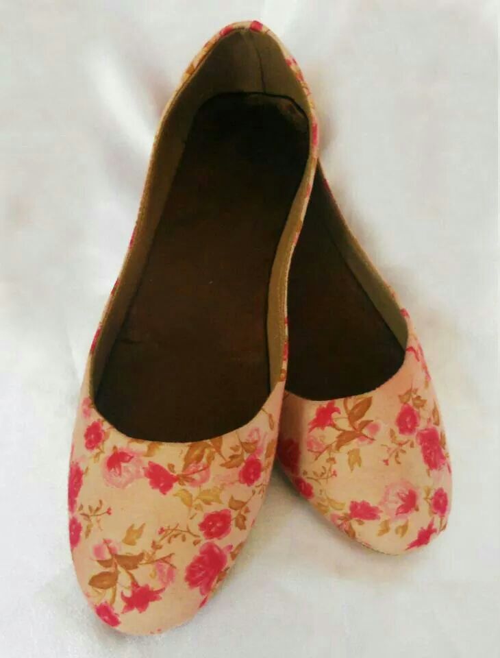 Pink Flower Printed Belly Shoes