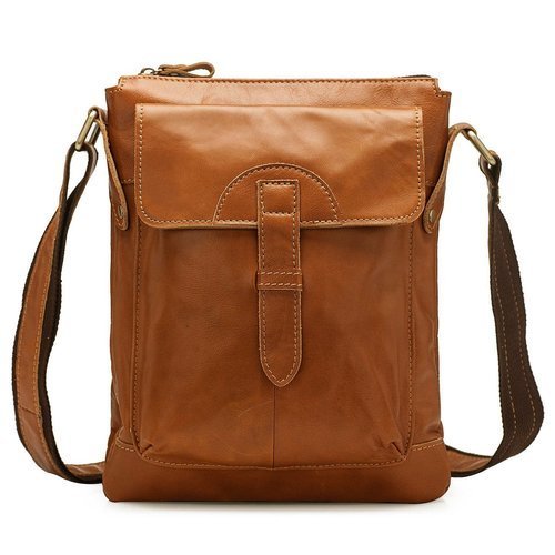Light Brown Leather College Bags, Pattern : Plain