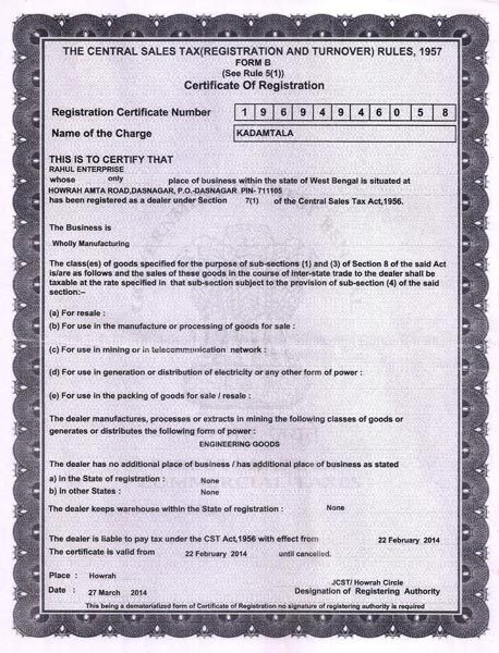 Central Tax Certificate