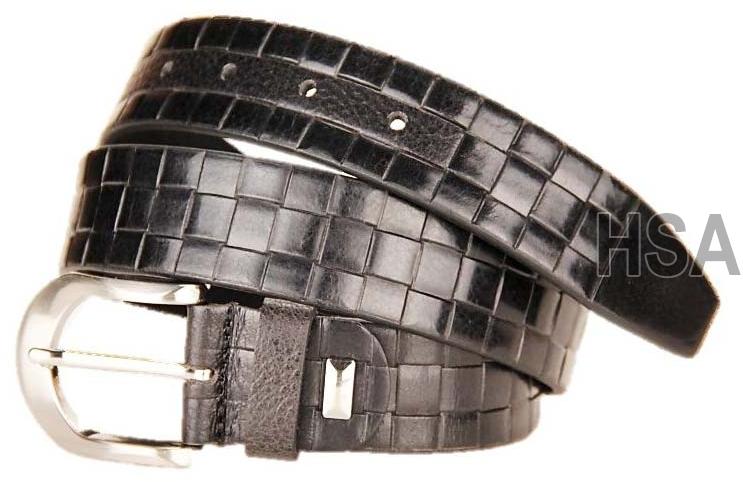 Zinc Metal Buckle Mens Leather Belt (G58954BLK)
