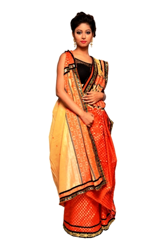 Muga Traditional Contrast Chandri Silk Saree