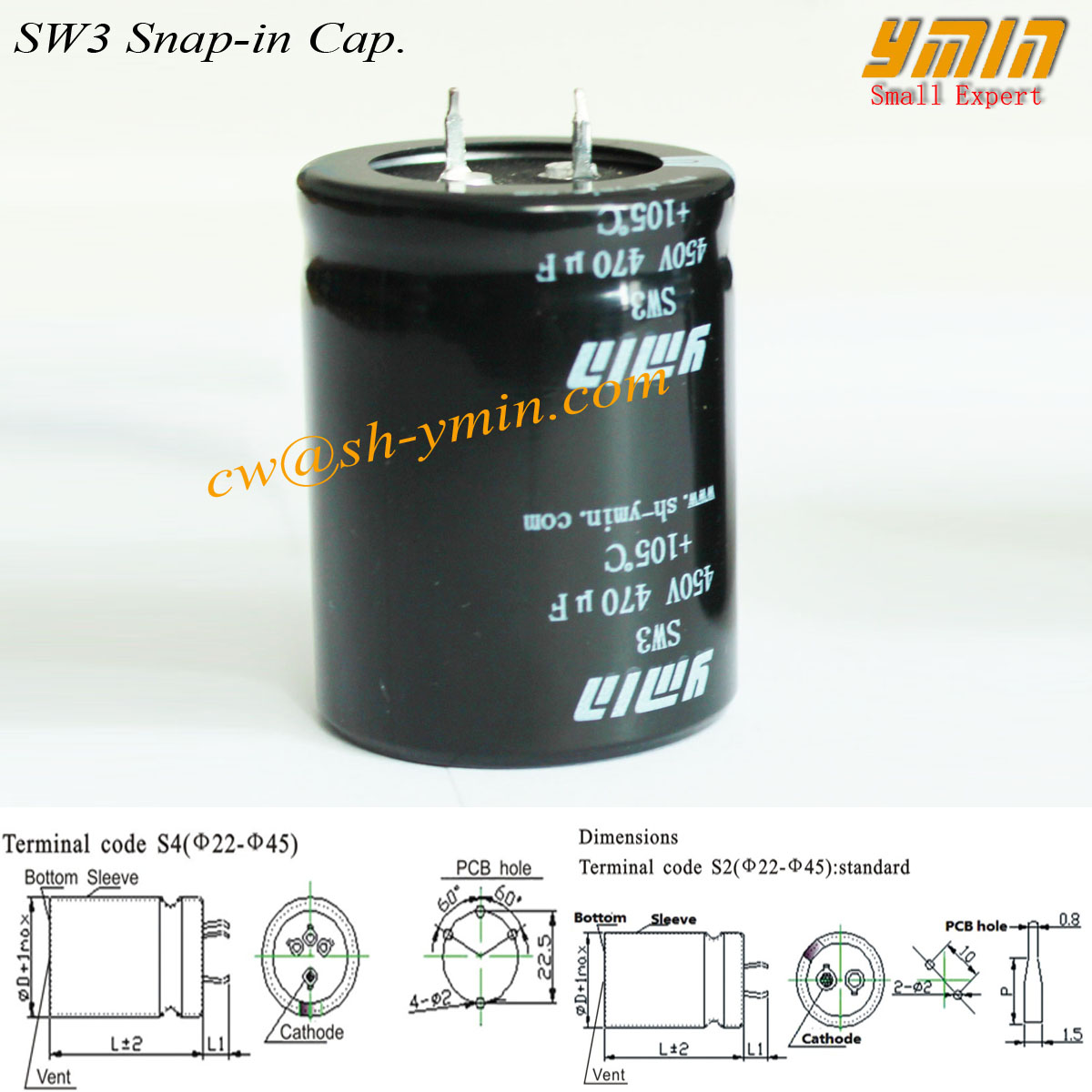 High Voltage Snap In Electrolytic Capacitor For Solar PV Power Inverte