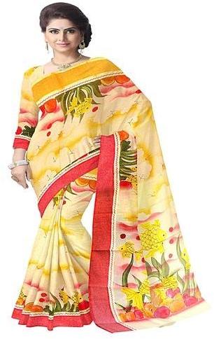 Bengal Cotton Designer Saree With Applique Work And Hand Painted