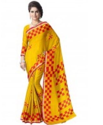 Bengal Cotton Yellow Designer Saree