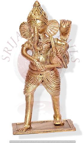 Dokra Ganesh Statue with Playing Dhak, for Decoration, Color : Golden Yellow